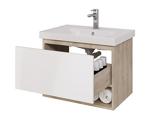 Тумба под раковину Dreja Perfecto 70 99.0812 подвесная Дуб эврика Белый