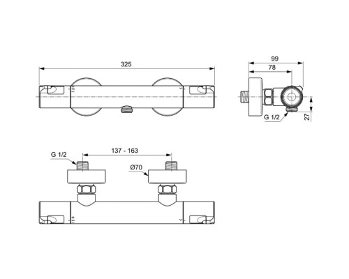 Смеситель для душа Ideal Standard Ceratherm T50 A7214AA с термостатом Хром