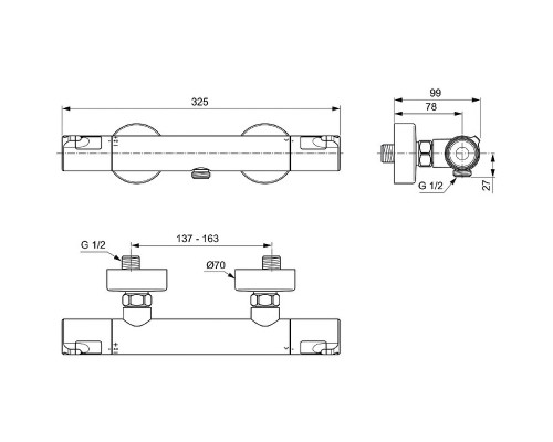 Смеситель для душа Ideal Standard Ceratherm T50 A7214AA с термостатом Хром