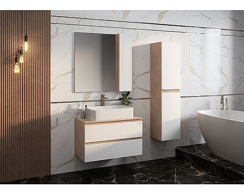 Зеркало со шкафом Onika Алеста 80.00 R 208095 Камень светлый Белое