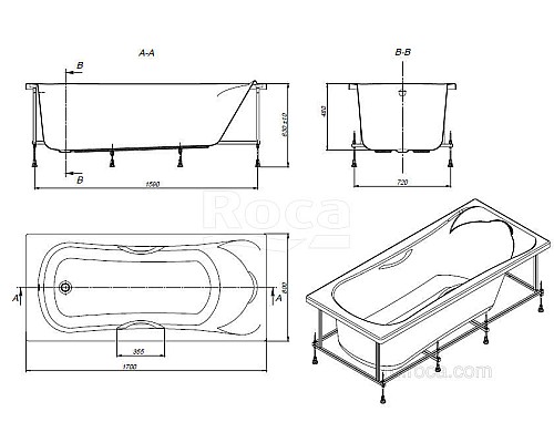 Акриловая ванна Roca BeCool ZRU9302852 прямоугольная белая 170x80