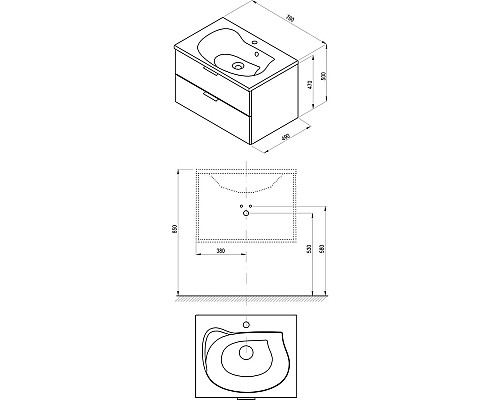 Тумба под раковину Ravak Rosa II 76 X000001495 подвесная Белая глянцевая