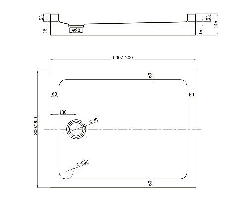 Акриловый поддон для душа Veconi Tezeo TZ-54 100x80 TZ54-10080-C5 Белый