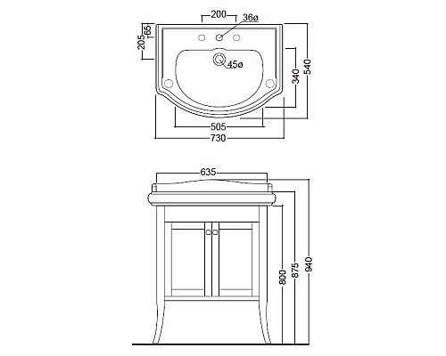 Тумба под раковину Kerasan Retro 734940 73 орех
