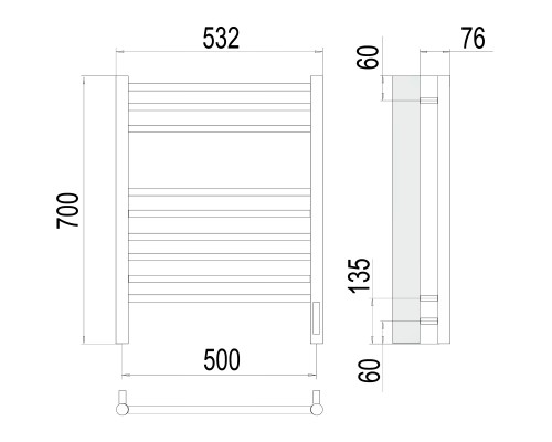 Полотенцесушитель Terminus Электро Аврора П6 500х650