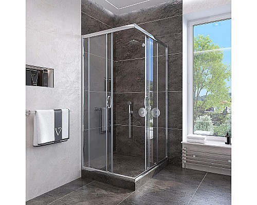 Душевой уголок Veconi Rovigo RV-113 80x80 RV113-80-01-C4 профиль Хром стекло прозрачное
