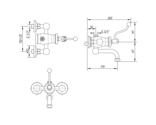 Смеситель для ванны Migliore Vivaldi 19545 Золото