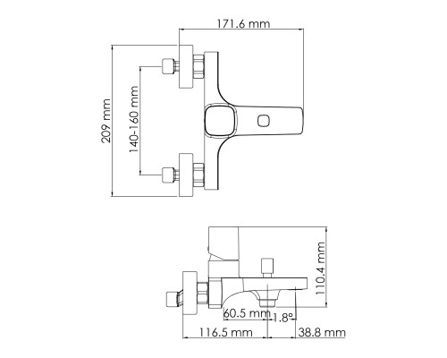 Смеситель для ванны WasserKRAFT Naab 8601 Хром