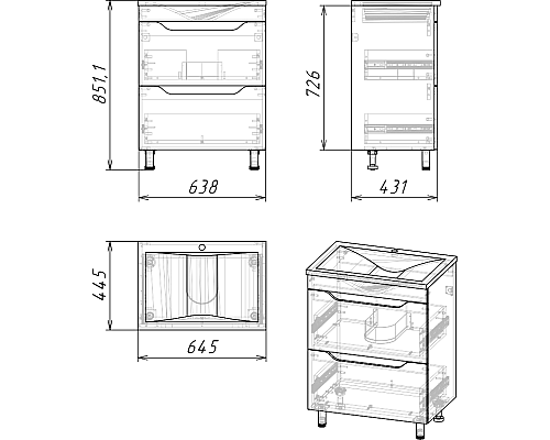 Тумба под раковину Stella Polar Абигель 65 SP-00001131 Серая Цемент