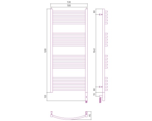 Полотенцесушитель электрический 1200х600 титан муар МЭМ правый Сунержа Аркус 3.0 15-5705-1260