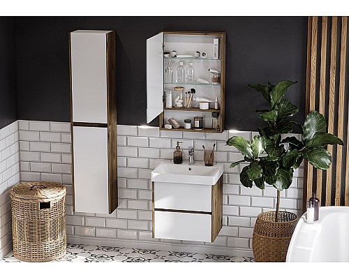 Зеркальный шкаф Aquaton Сканди 55 1A252102SDZ90 Белый Дуб рустикальный