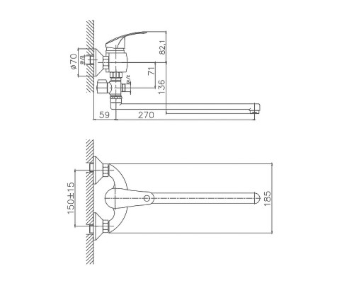 Смеситель для ванны Cron CN2121 универсальный Хром