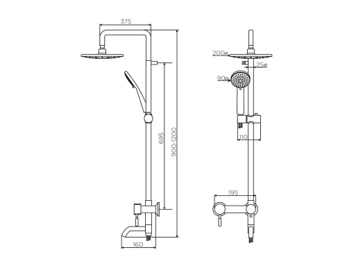 Душевая система Dorff Logic D0703000SS Нержавеющая сталь