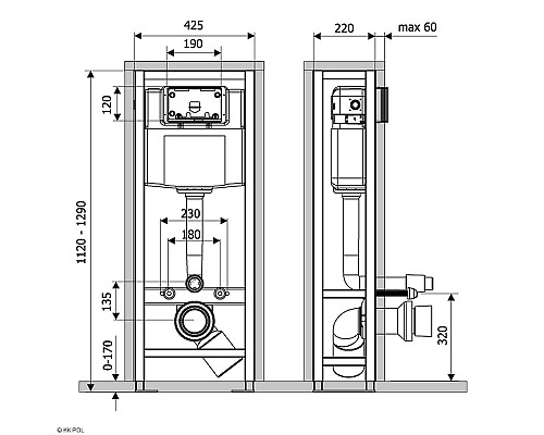 Инсталляция KK POL Professional ZSP/M428/0.1/K для унитаза без клавиши смыва