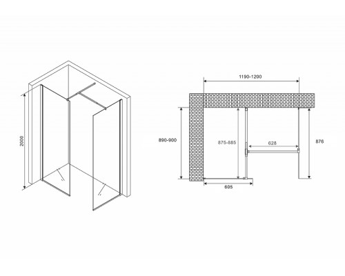 Душевая перегородка Abber Immer Offen 120 AG67129B профиль Черный стекло прозрачное