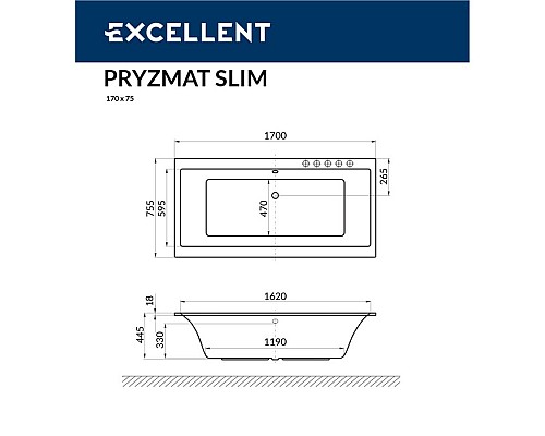 Ванна Excellent Pryzmat Slim 170x75 Ванна Excellent Pryzmat Slim 170x75