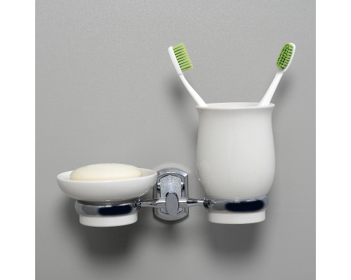 Стакан для зубных щеток с мыльницей WasserKRAFT K-24126 Хром Белый