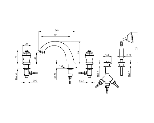 Смеситель на борт ванны Migliore Korona 27308 Хром