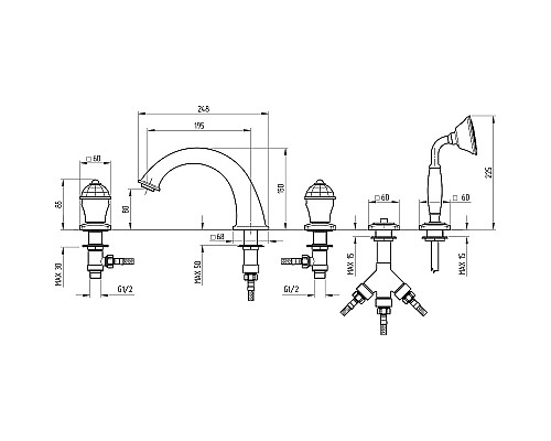 Смеситель на борт ванны Migliore Korona 27308 Хром