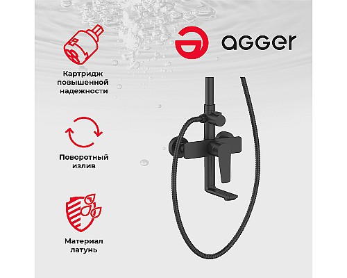 Душевая система Agger Brilliant A0393344 Черная матовая