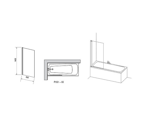 Шторка для ванны Ravak PVS1 79840100Z1 80 белая прозрачный