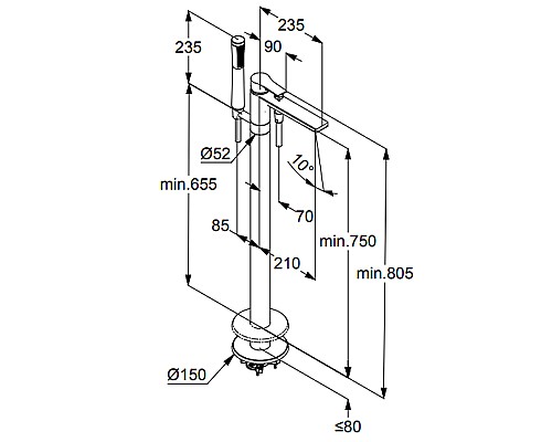 Смеситель для ванны Kludi Zenta SL 485900565 Хром