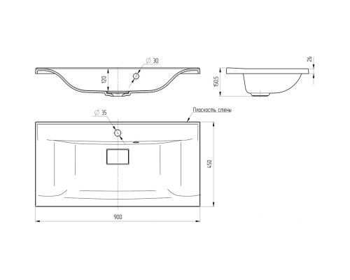 Раковина Vincea 90 VCB-3M900B Черная матовая