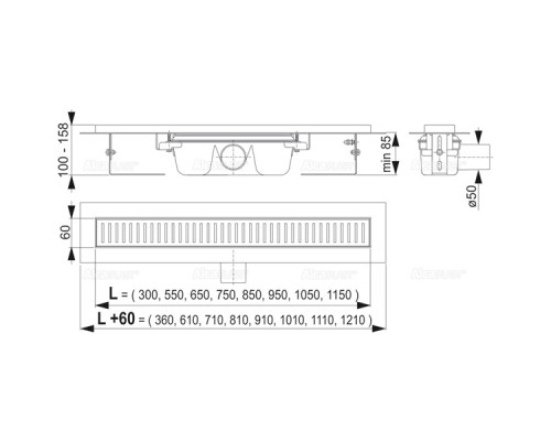Душевой лоток Alcaplast (APZ1-300) без решетки