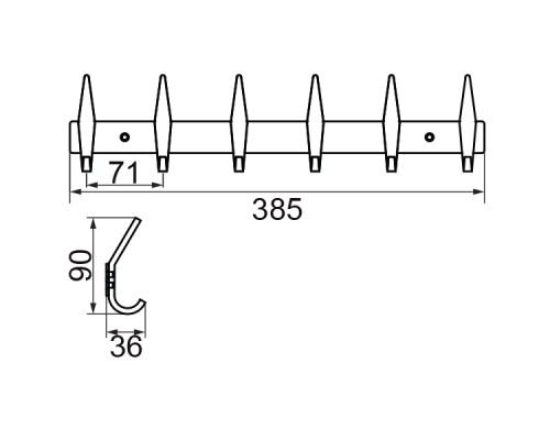 Планка с 6-ю крючками Veragio Gifortes L38.5xH3 бронза