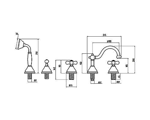Смеситель на борт ванны Migliore Provance 19480 Золото