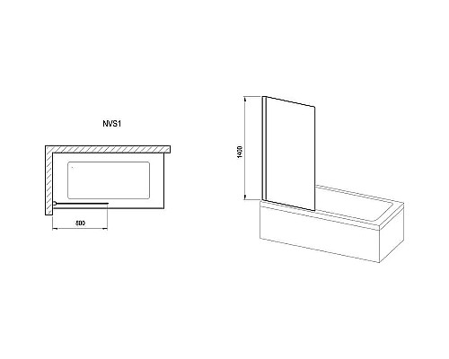 Шторка на ванну Ravak Nexty NVS1-80 7O840300Z1 профиль Черный стекло Transparent