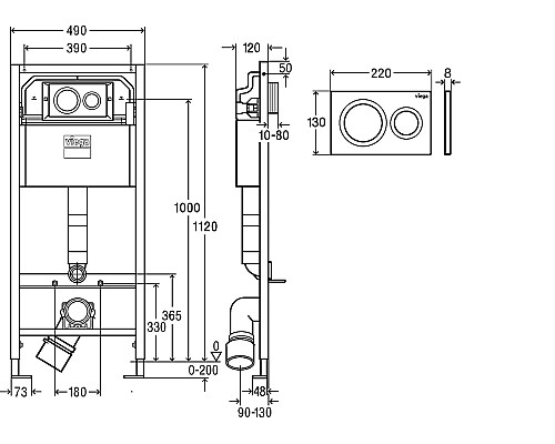 Инсталляция Viega Prevista Dry 792855 для подвесных унитазов с клавишей смыва Хром
