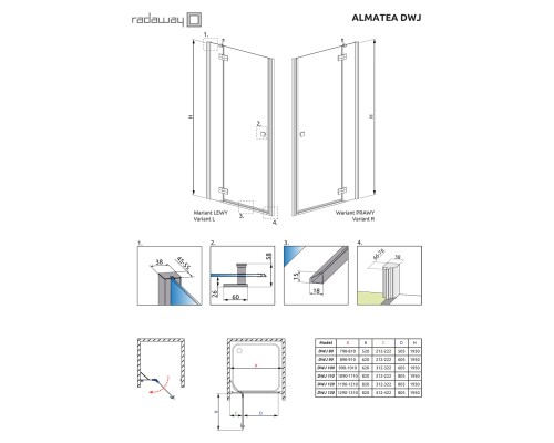 Душевая дверь Radaway Almatea DWJ 120 R профиль Хром стекло прозрачное