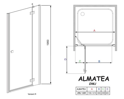 Душевая дверь Radaway Almatea DWJ 120 R профиль Хром стекло прозрачное