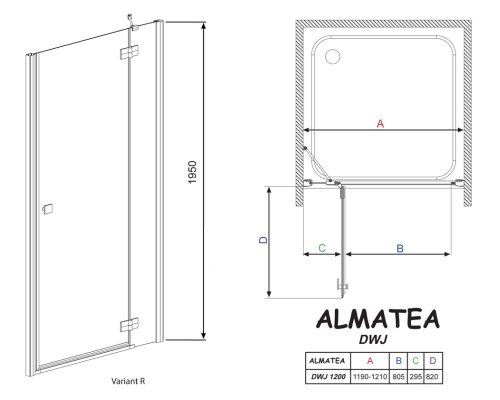 Душевая дверь Radaway Almatea DWJ 120 R профиль Хром стекло прозрачное