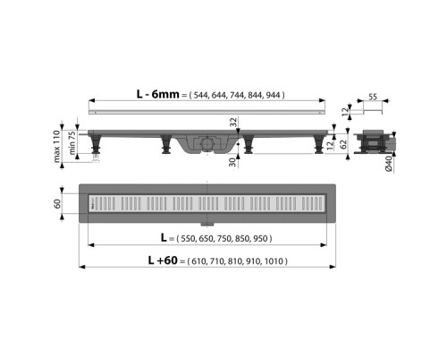 Душевой лоток Alcaplast Simple AG100401850 (APZ10-850M) с решеткой Хром