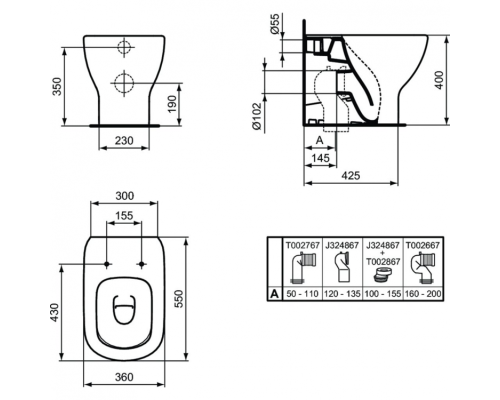Унитаз Ideal Standard Tesi T007701 приставной без сиденья