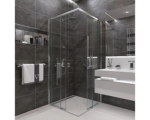 Душевой уголок Veconi Rovigo RV-47 100x100 RV47-100-01-C4 профиль Хром стекло прозрачное