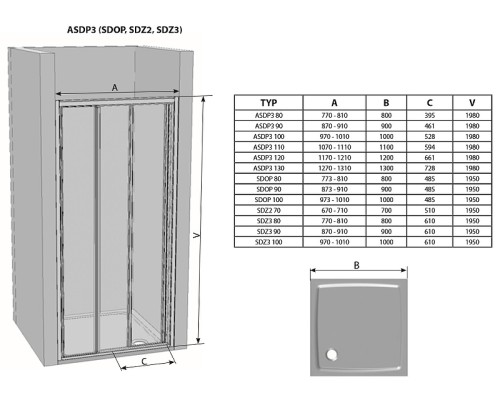 Душевая дверь Ravak Supernova SDZ3-100 профиль Белый витраж пластик Pearl