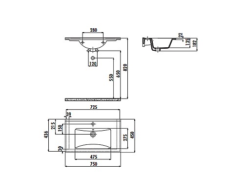 Раковина Creavit Su 75 SU075-00CB00E-0000 Белая