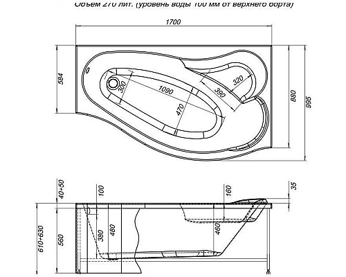Акриловая ванна Aquanet Palma 170x90/60 R 204023