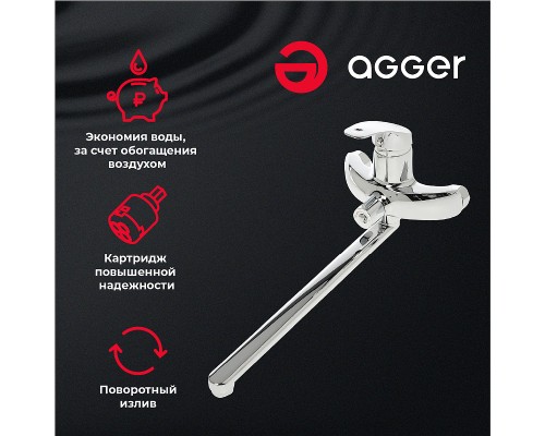 Смеситель для ванны Agger Glad универсальный Хром