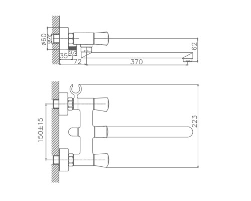 Смеситель для ванны Cron CN20866 универсальный Хром