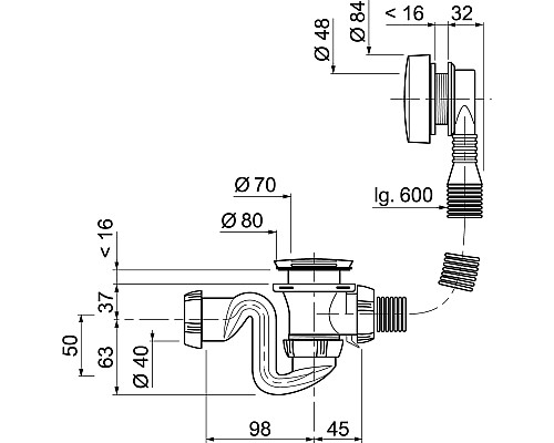 Слив-перелив Wirquin SB600 30717569 полуавтомат Хром Слив-перелив Wirquin SB600 30717569 полуавтомат Хром
