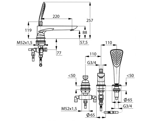 Однорычажный смеситель для ванны и душа Kludi Balance 524479175