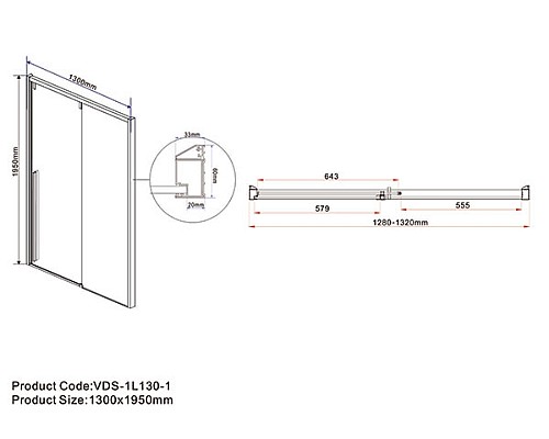 Душевая дверь Vincea Lugano 130 VDS-1L130CL-1 профиль Хром стекло прозрачное
