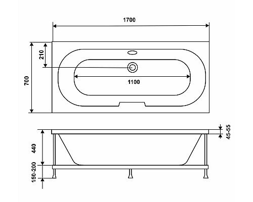 Акриловая ванна WellWant Arcadia 170x70 WWVS1211W Акриловая ванна WellWant Arcadia 170x70 WWVS1211W