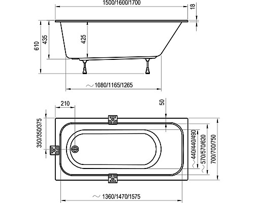 Акриловая ванна Ravak Chrome Slim 150x70 C721300000