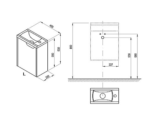 Тумба под раковину Ravak SD Classic 40 L X000001484 подвесная Белая глянцевая