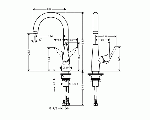 Смеситель Hansgrohe Talis S однорычажный хром матовый 72814000